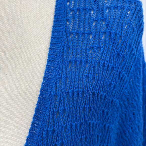 Tanjay Blue Open Knit Cardigan M Boho Minimalist Cottagecore Y2K Indie Knitwear - Picture 3 of 9
